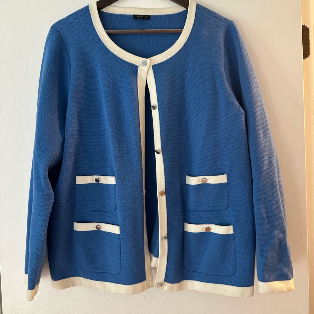 Talbots Blue Sweater with Cream Accents